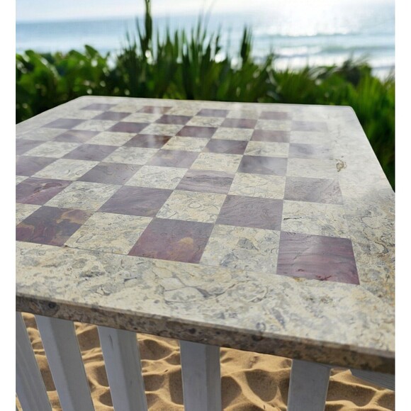 Marble Chess Board Handmade stone chess board coral & red 14.75" gift for him - Picture 4 of 7
